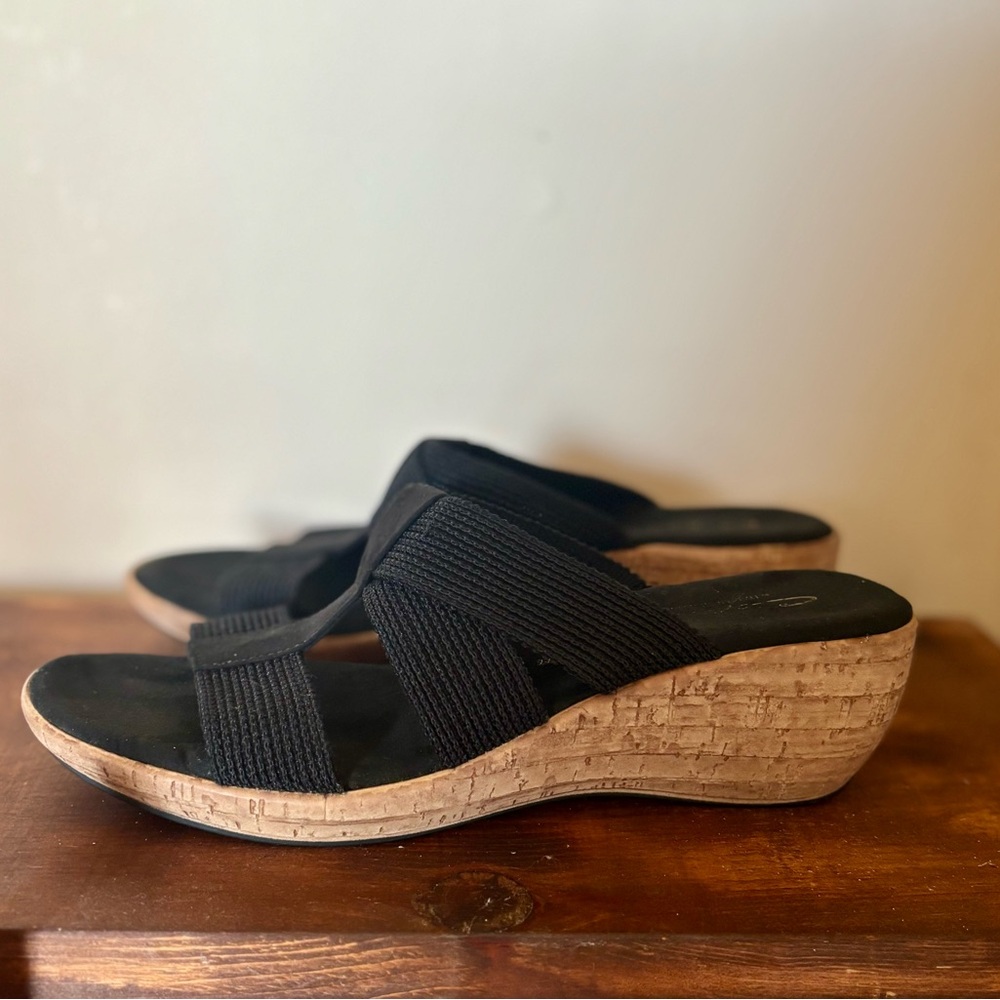 Contessa Italian Shoemakers Black Woven Wedge Sandals 8.5 - Picture 9 of 13